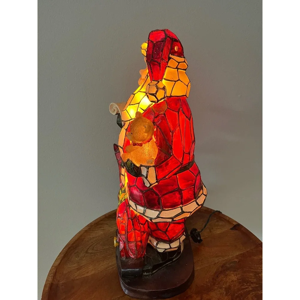 VTG Santa Claus Plastic Luminous Lighted Christmas Figure w/Faux Stain Glass 19